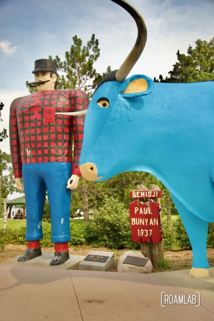 Large statues of Paul Bunyan and Babe the Blue Ox in Bemidji, Minnesota.
