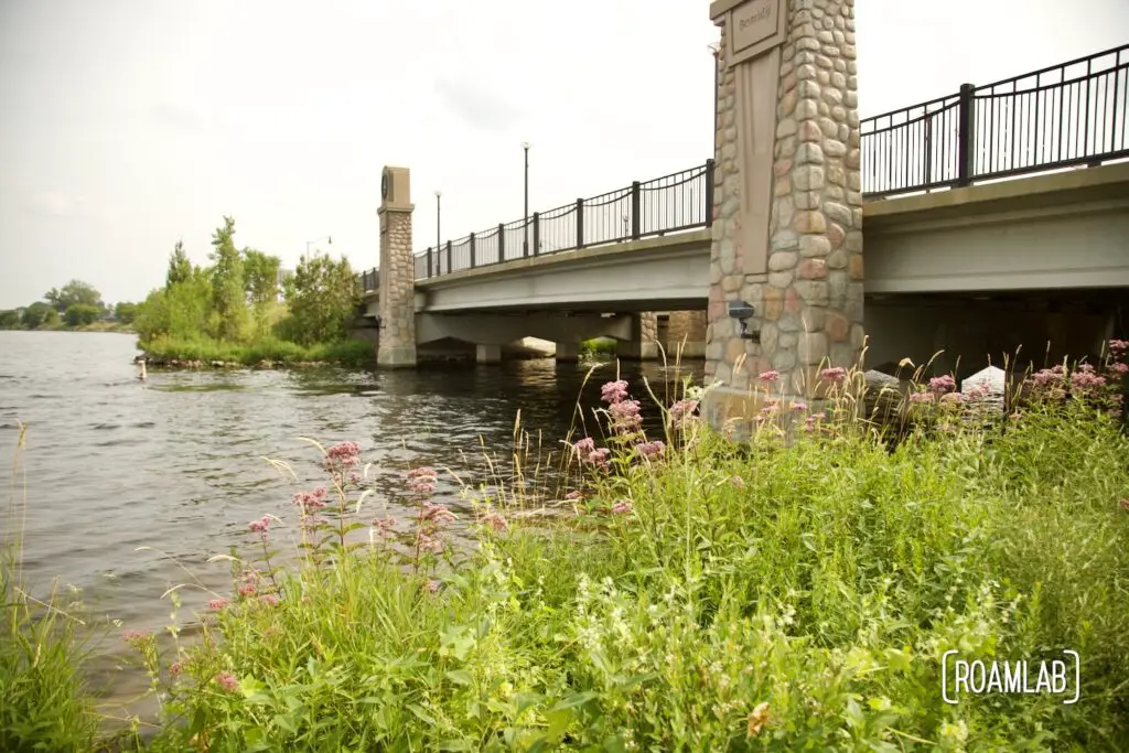 Bridge over a river just before it feeds into a lake