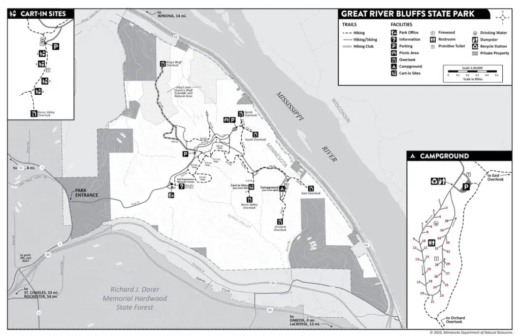 Map of the Great River Bluffs State Park.