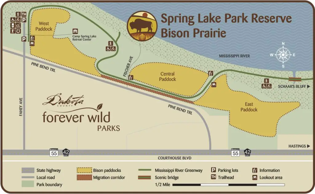 Map of Bison Prairie paddocks in Spring Lake Park Reserve.