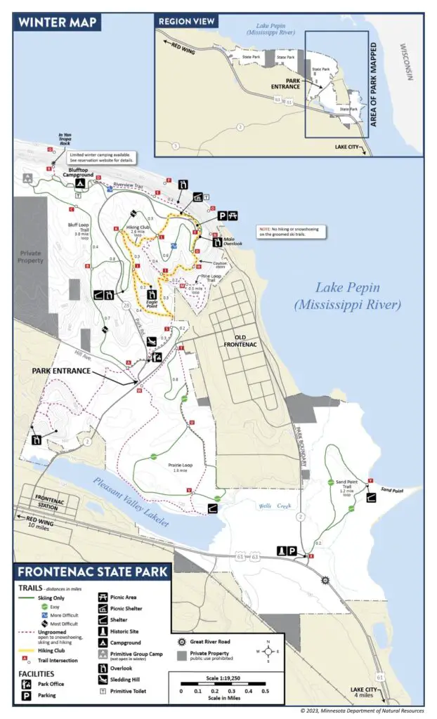 Winter map of Frontenac State Park