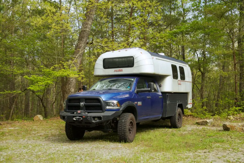 Avion C11 truck camper parked in the Chilhowee group campgound