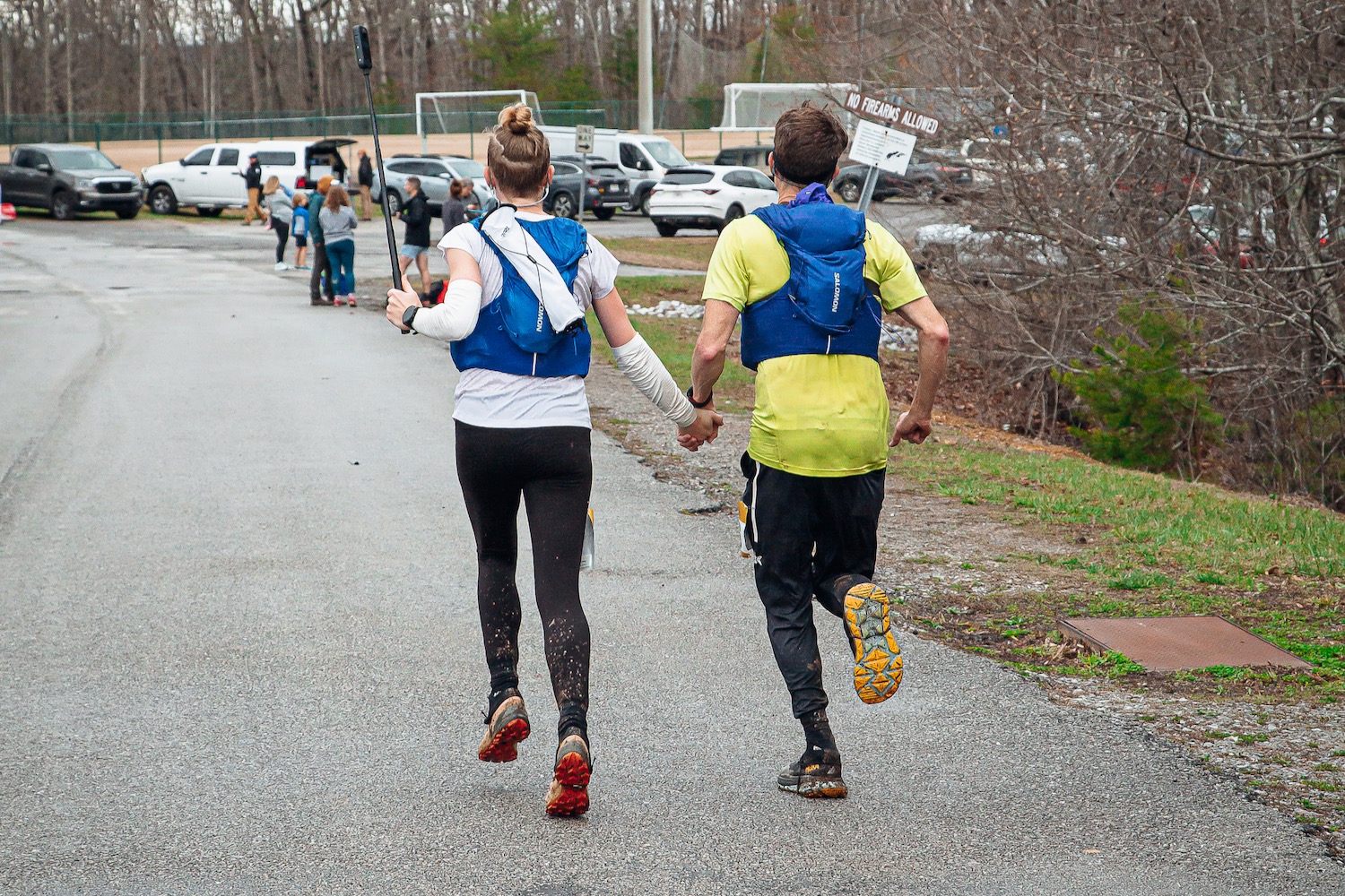 Running to the finish line of the Stump Jump 50k, hand in hand.