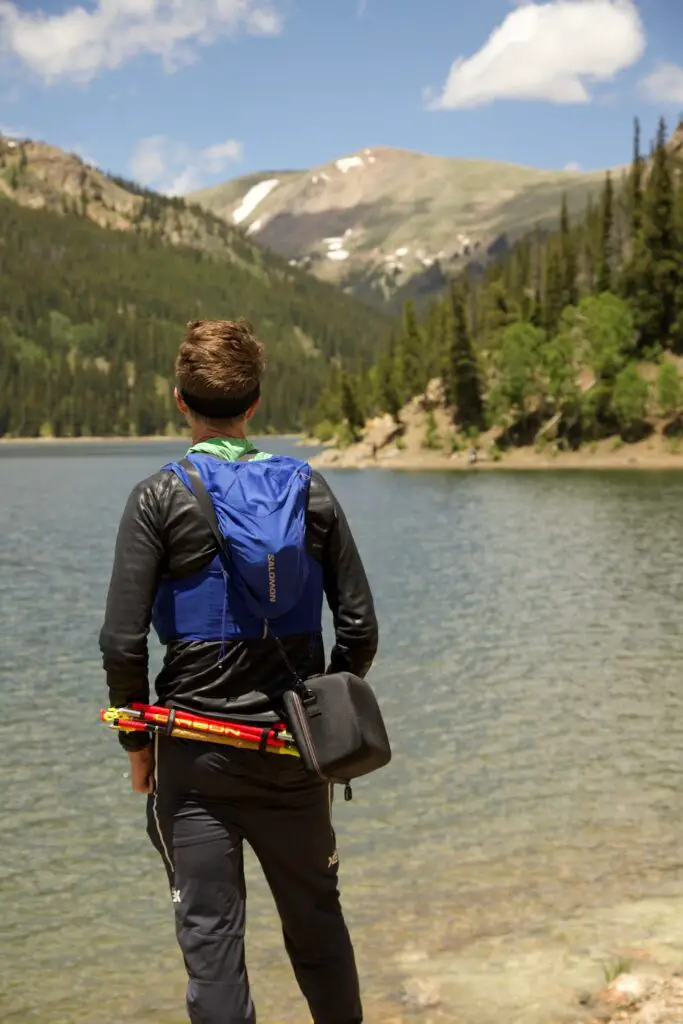 Man looking out over Jefferson Lake in Colorado.