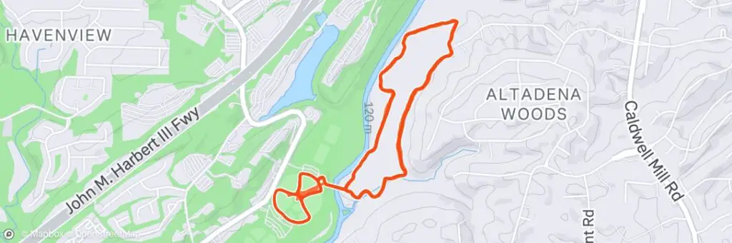 Map of the 2.5 mile course for the Night Howler 50 in Hoover, Alabama.